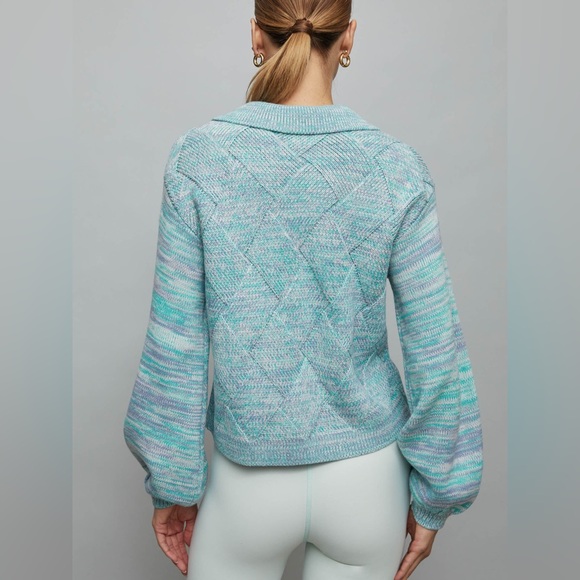 NEW 525 AMERICA lattice split neck collar pull over in cyan multi - Picture 5 of 15